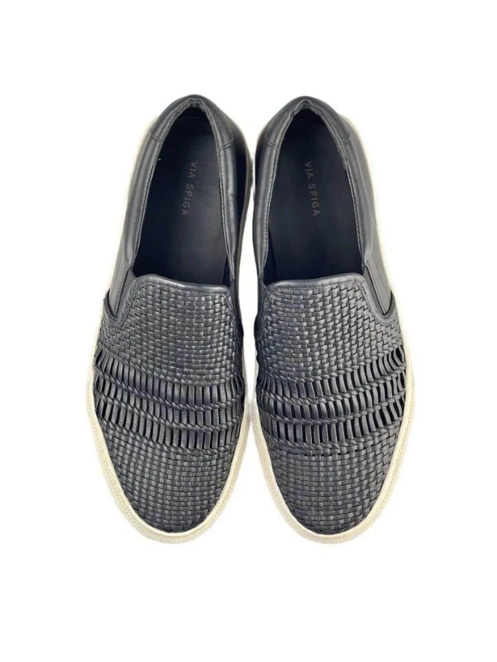 VIA SPIGA Shoes Women's Size 7 Black Woven Leather Loafer Flats